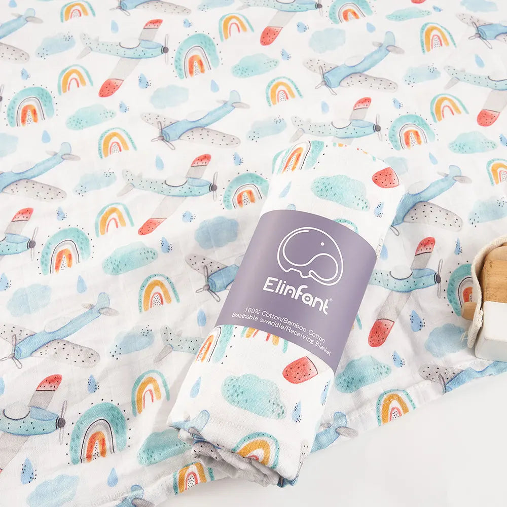 Elinfant Bamboo Cotton Muslin Swaddle Blanket – 120x110cm Baby Wrap Towel