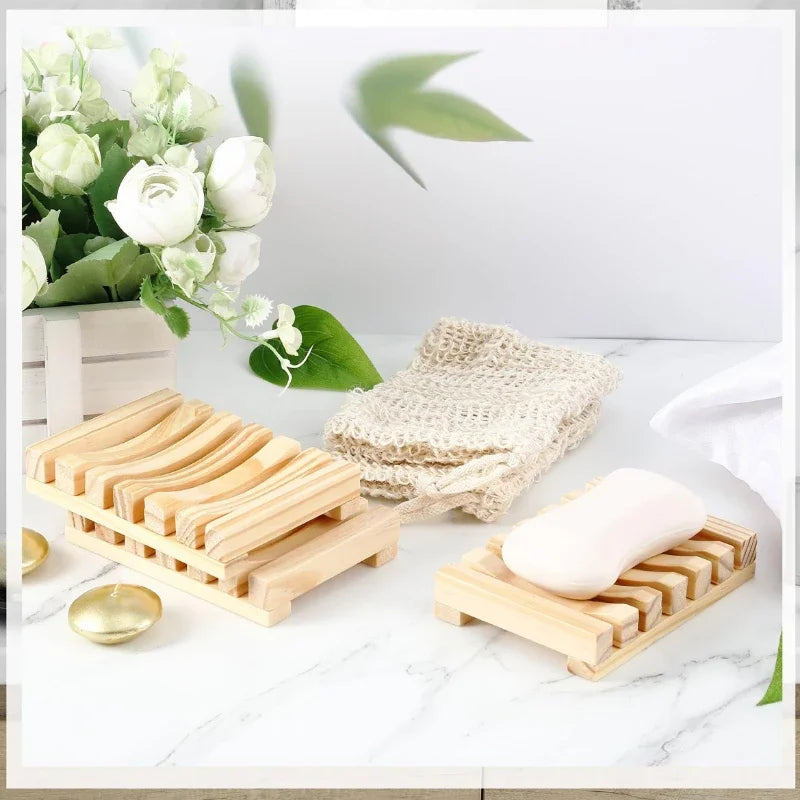 Natural Bamboo Soap Dish – Mildew-Resistant Wooden Drain Tray for Bathroom Use