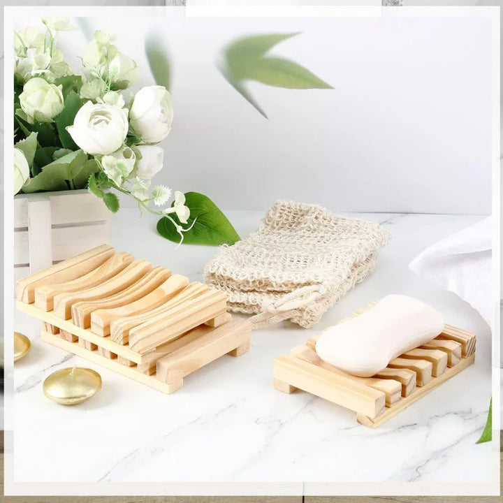 Natural Bamboo Soap Dish – Mildew-Resistant Wooden Drain Tray for Bathroom Use