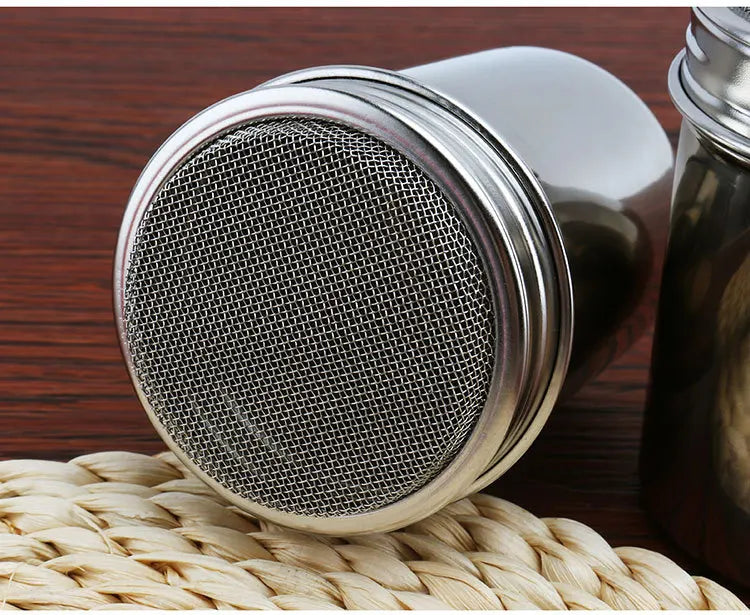 Stainless Steel Cocoa, Flour & Coffee Sifter – Flour, Sugar, Icing Mesh Sifter Powder Spreading Tank for Barbecue & Kitchen Supplies