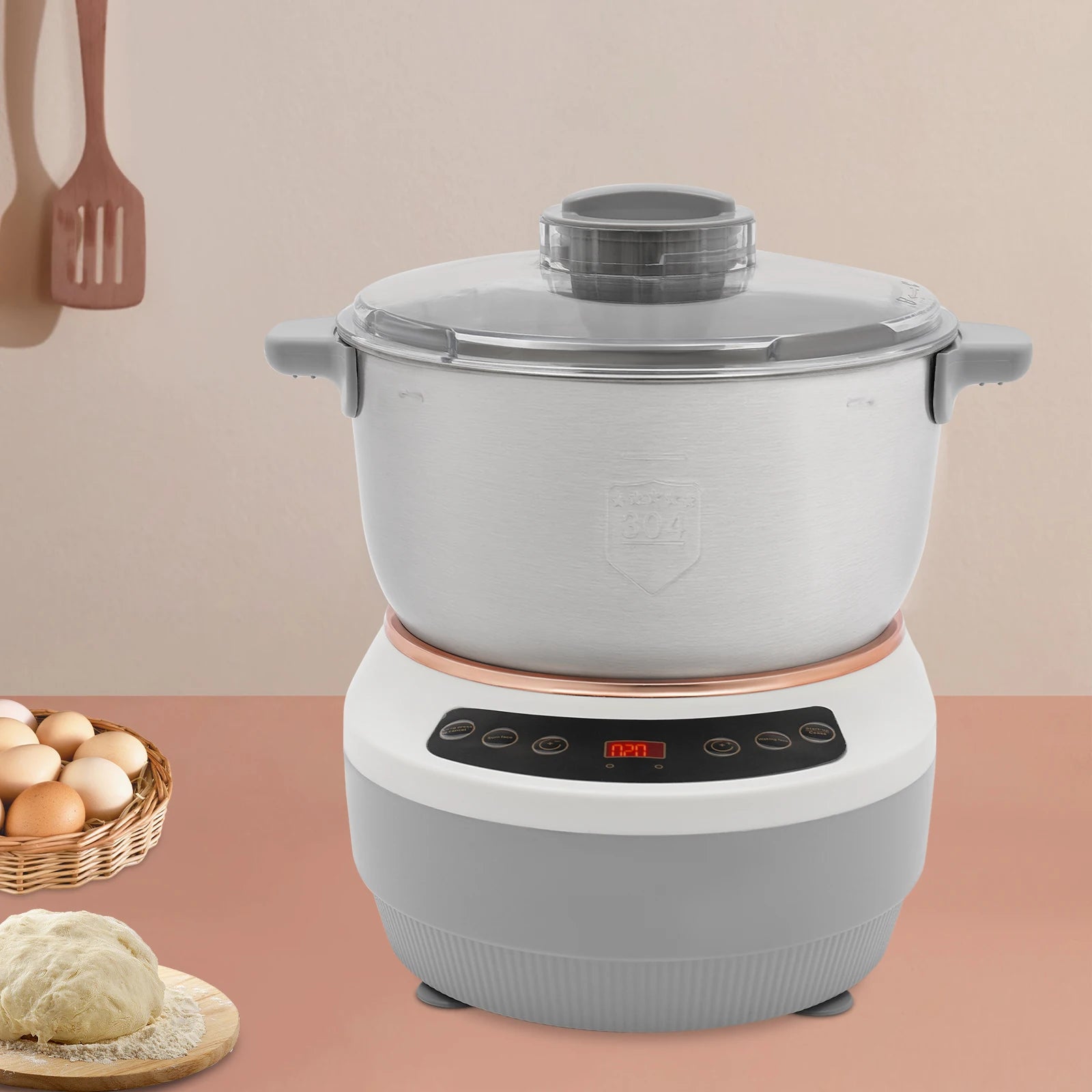 5L Electric Noodle Machine – Silver Household Noodle Making Dough Mixer with 304 Stainless Steeless Steel Silicone ABS 110V 60Hz