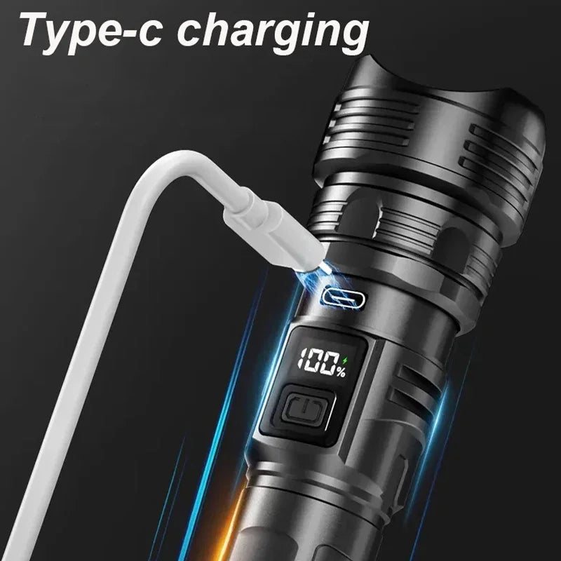 Super Bright LED Tactical Flashlight – Zoomable Emergency Torch with Built-in Battery