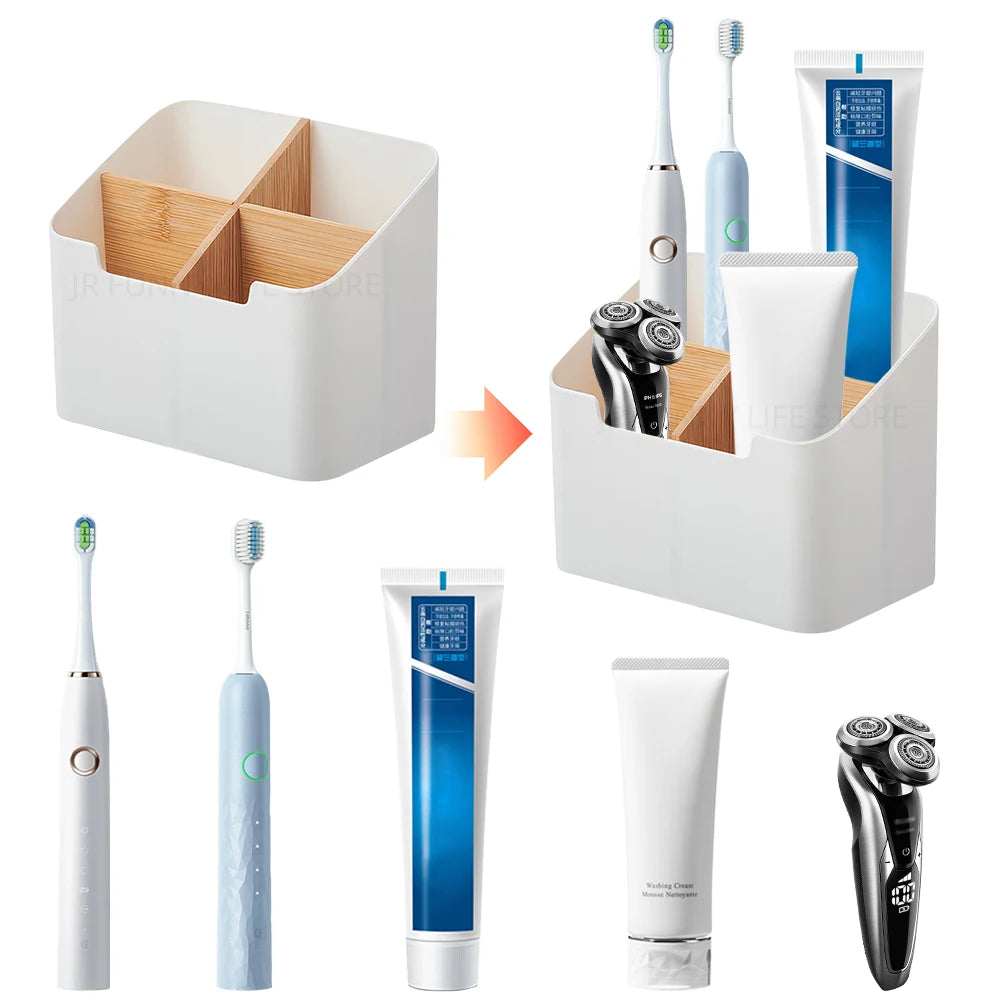 Bamboo Electric Toothbrush & Toothpaste Organizer