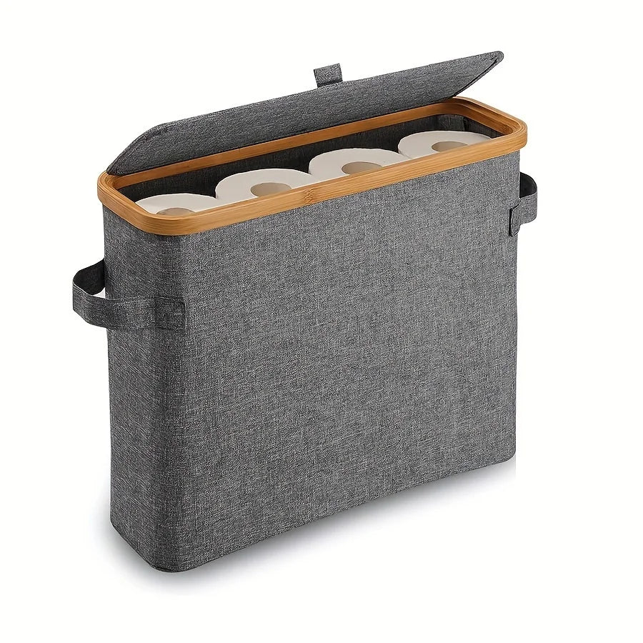 Bamboo Toilet Paper Holder with Lid – Enclosed Tissue Storage Box with Handle