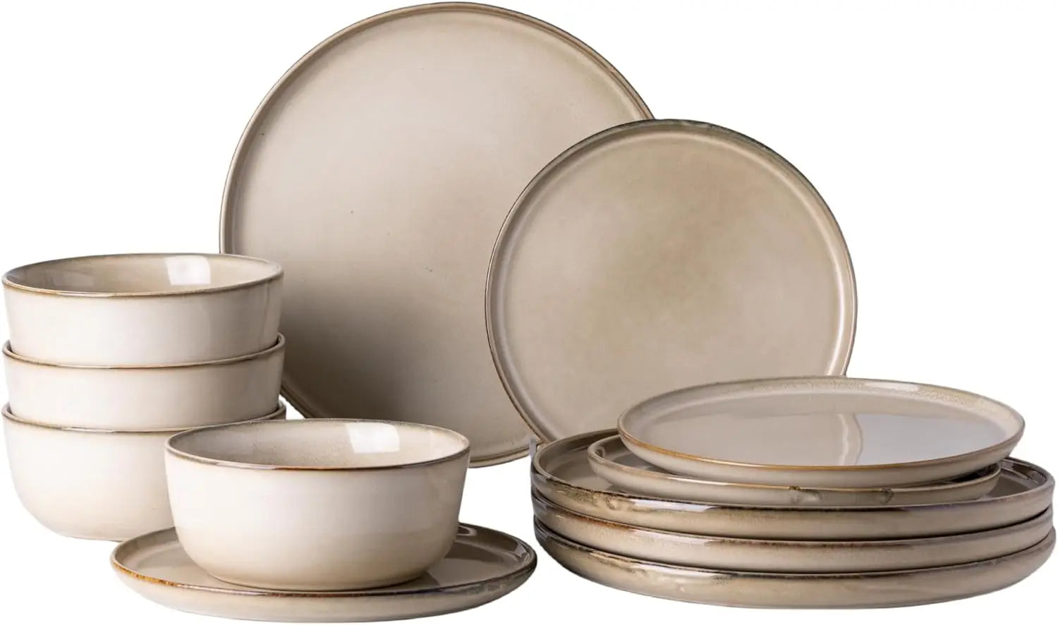 Ceramic Dinnerware Set for 4 – 12 Pieces Stoneware Plates and Bowls, Reactive Glaze, Scratch Resistant
