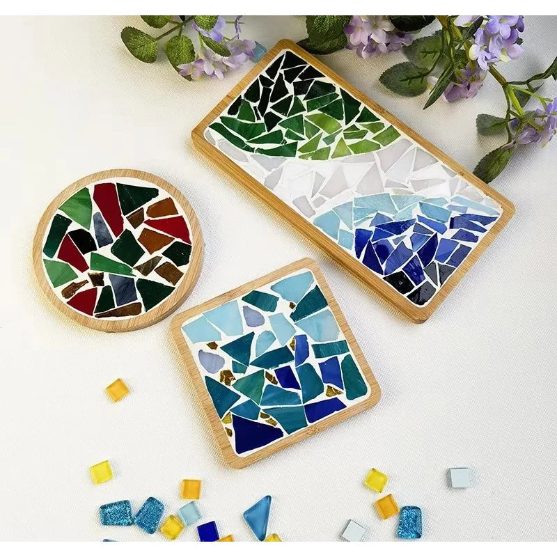 Handmade DIY Mosaic Cup Mat – Bamboo Pad Heart & Square Coaster for Parent-Child Early Education Crafting