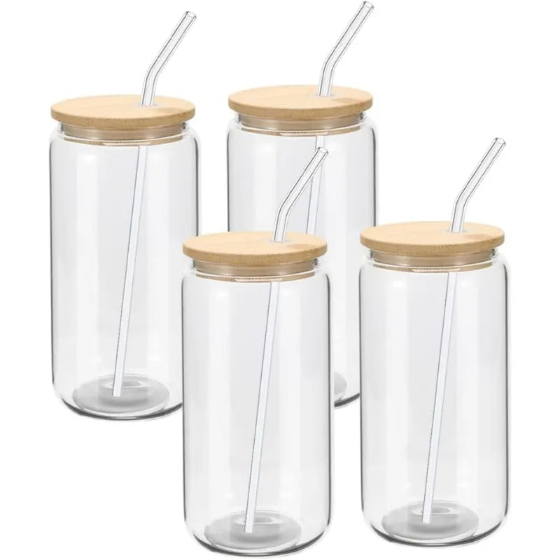 20-Pack Glass Cups with Bamboo Lids and Glass Straws – 16oz Beer Can Shaped Drinking Glasses