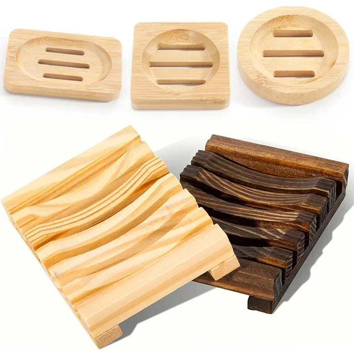 Natural Bamboo Soap Dish – Mildew-Resistant Wooden Drain Tray for Bathroom Use