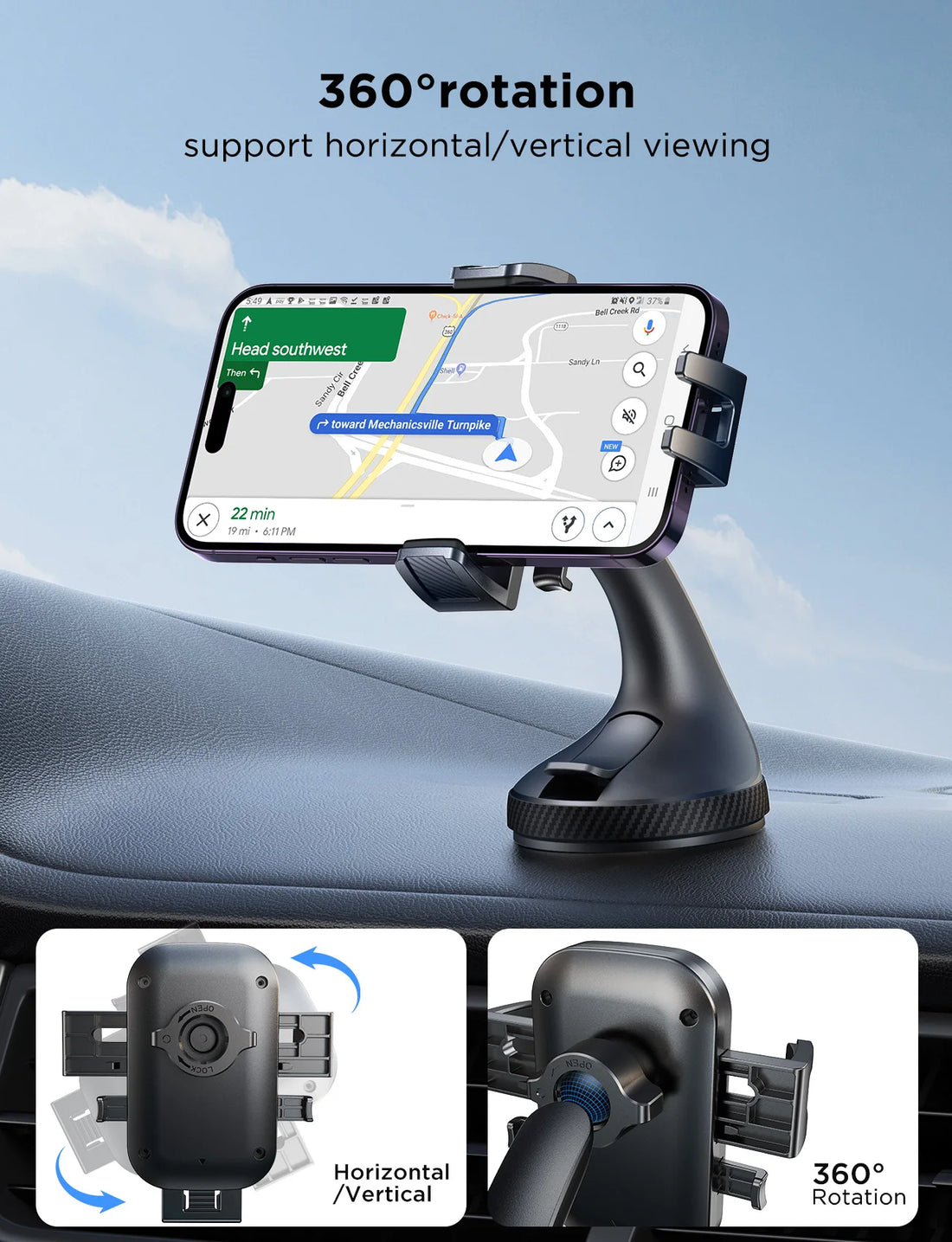 Joyroom Car Phone Holder – Air Vent Mount with 360° Rotation for iPhone, Samsung, Xiaomi, Huawei