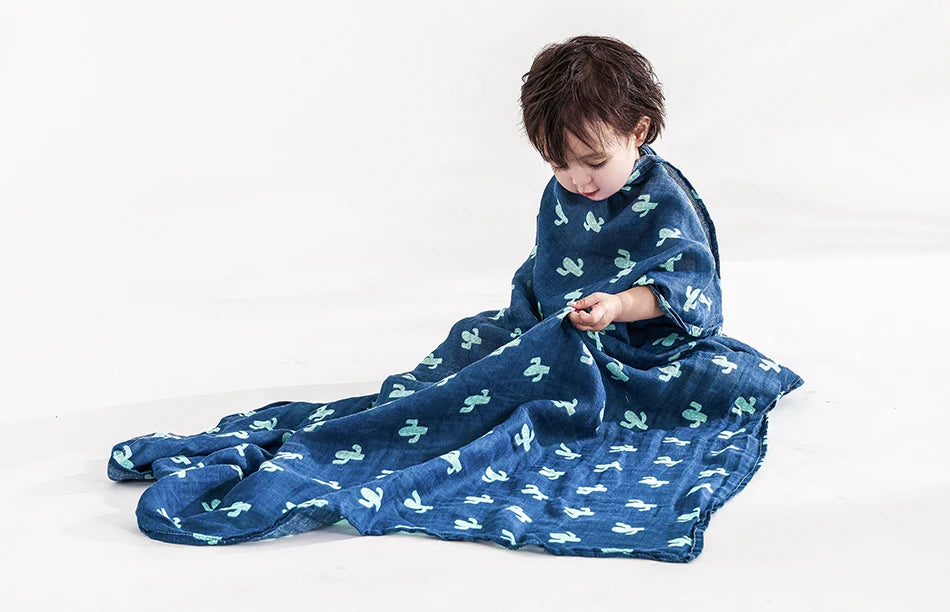 Elinfant Bamboo Cotton Muslin Swaddle Blanket – 120x110cm Baby Wrap Towel