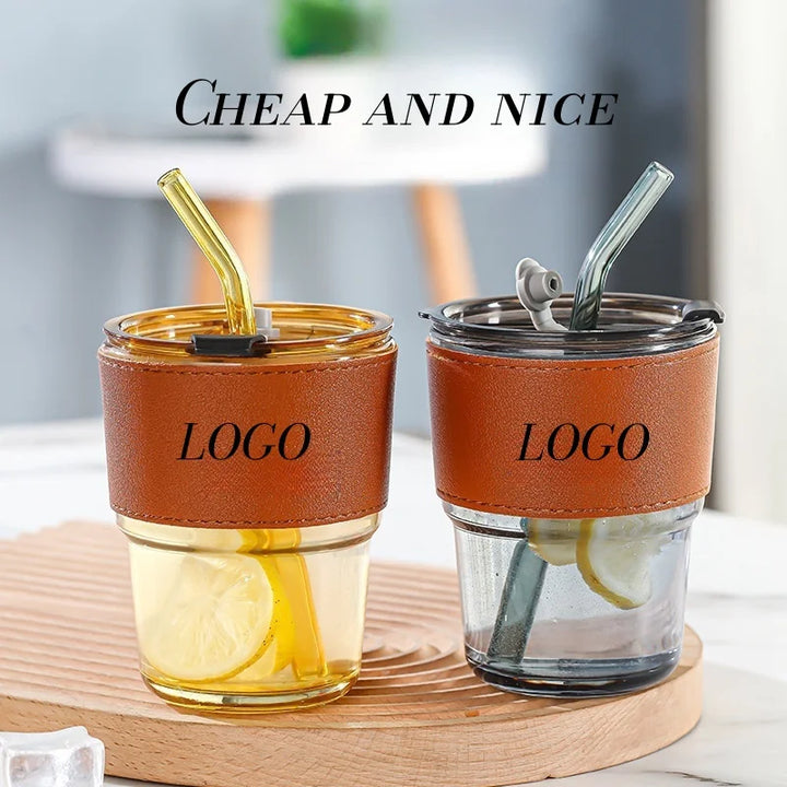 Custom Glass Cups with Lids & Straws