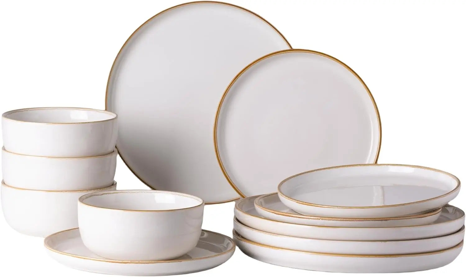 Ceramic Dinnerware Set for 4 – 12 Pieces Stoneware Plates and Bowls, Reactive Glaze, Scratch Resistant