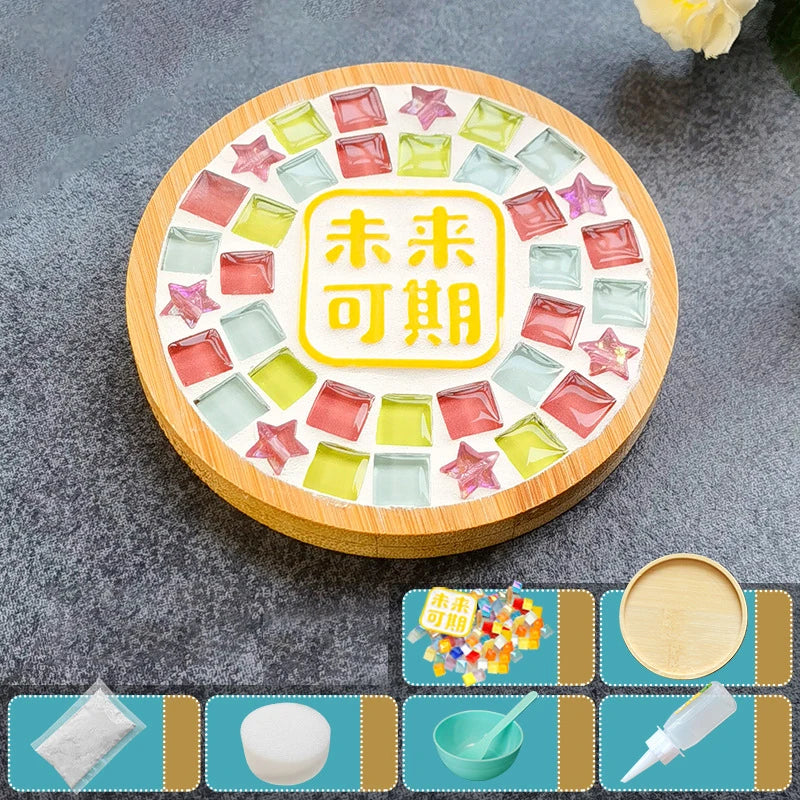 Handmade DIY Mosaic Cup Mat – Bamboo Bottom Pad for Early Education & Creative Crafting