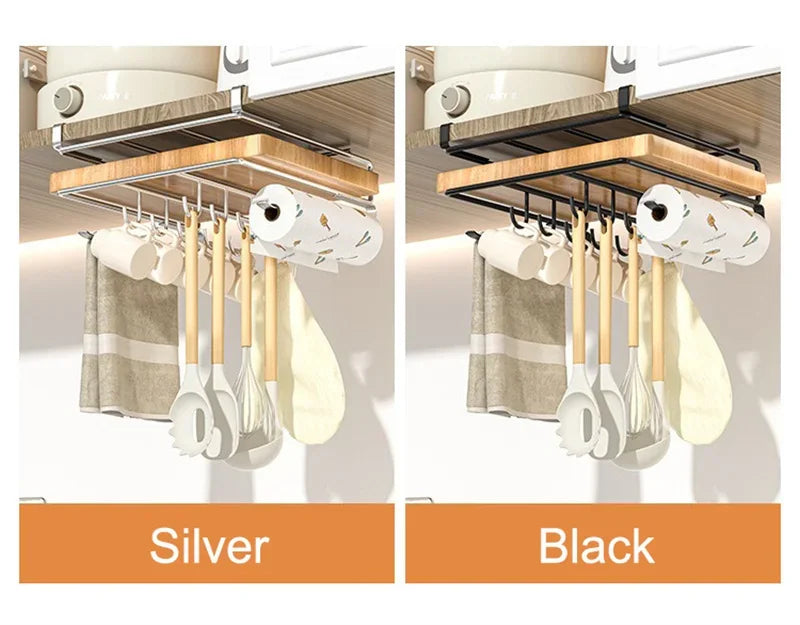 Stainless Steel Kitchen Hanging Organizer Rack – Hooks, Towel Bar, Pot Lid & Cutting Board Storage