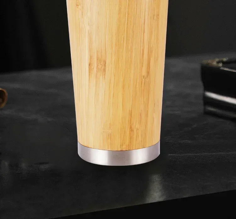 Stainless Steel Bamboo Thermos – 16oz Vacuum Insulated Water Bottle with Flip Lid