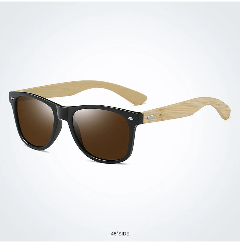 Fashion Bamboo Wood Vintage Square Sunglasses – Men & Women Luxury Brand Designer Sun Glasses, Wooden Driving & Fishing UV400 Eyewear
