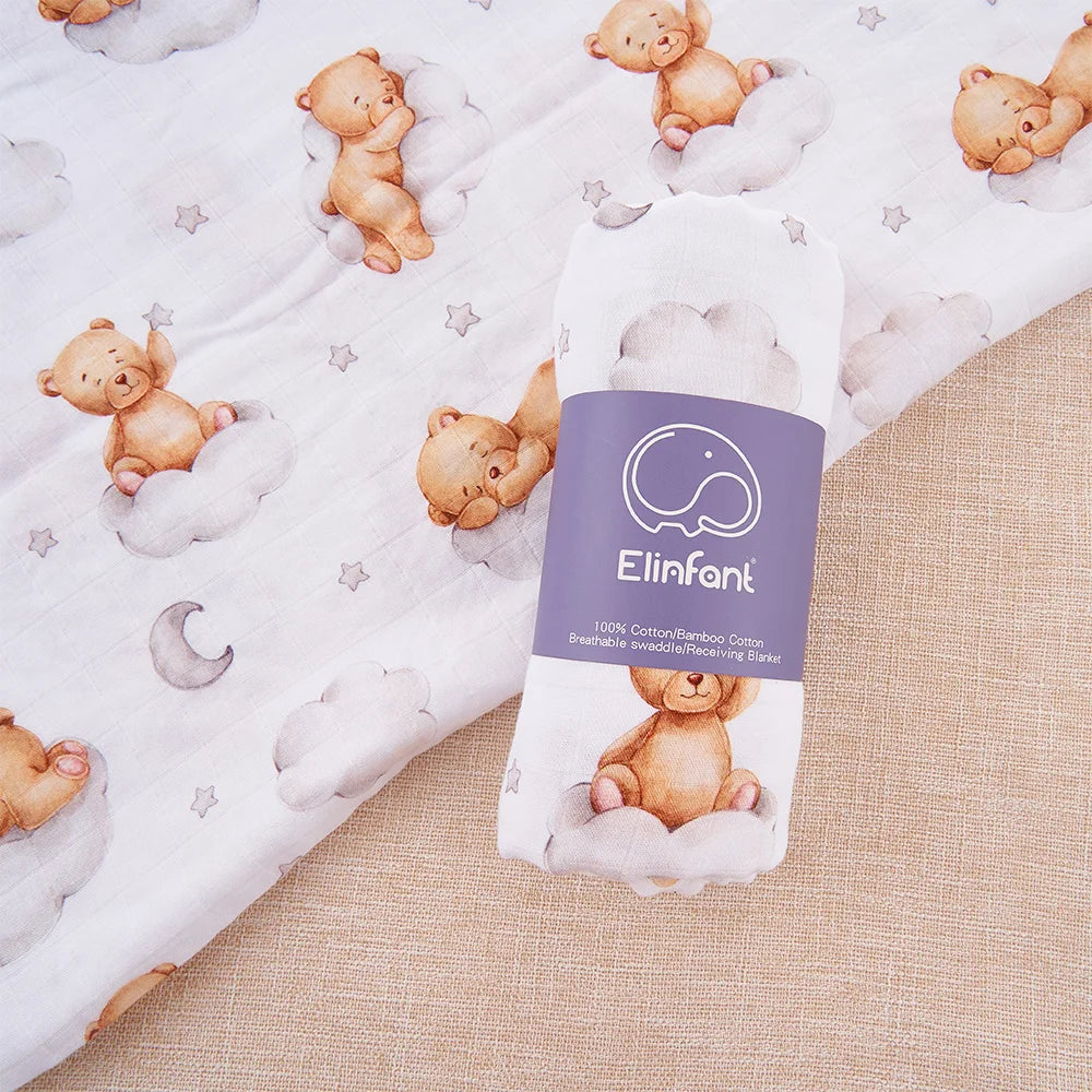 Elinfant Bamboo Cotton Muslin Swaddle Blanket – 120x110cm Baby Wrap Towel