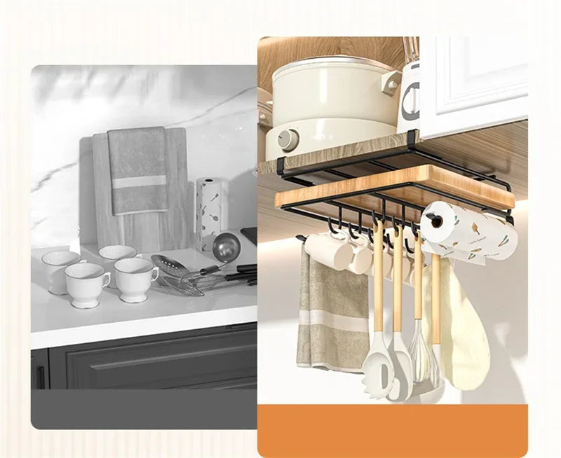 Stainless Steel Kitchen Hanging Organizer Rack – Hooks, Towel Bar, Pot Lid & Cutting Board Storage
