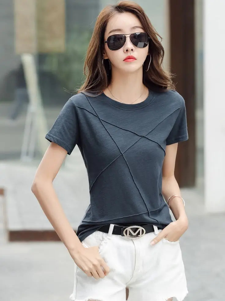 AOSSVIAO Women’s Bamboo Cotton Ribbed T-Shirt – Summer Slim Fit