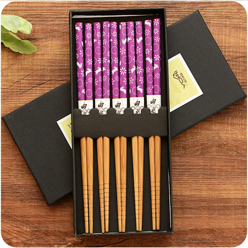 5-Pair Set Bamboo Chopsticks – Non-Slip Natural Wood Sushi & Food Chopsticks Set