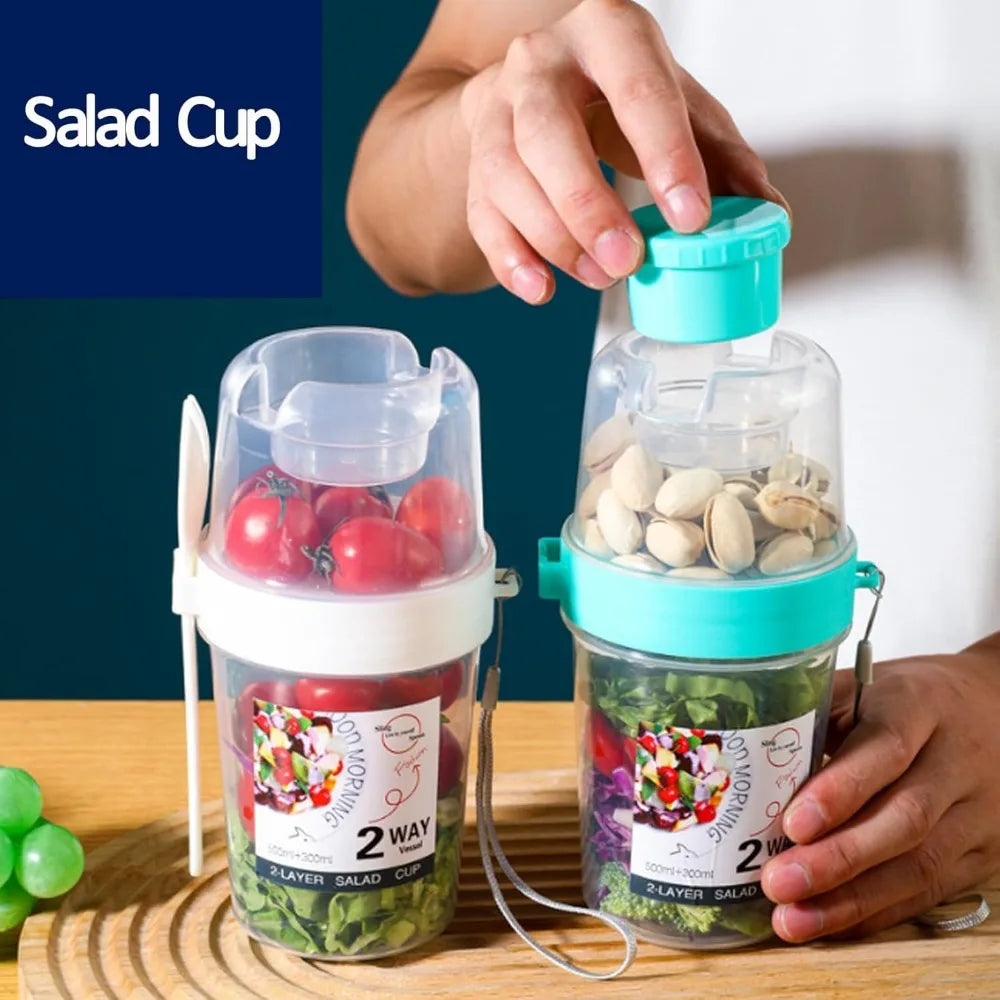 Carry Breakfast Cups – Salad, Yogurt, Cereal, Oatmeal, Snacks, Parfait Containers with Forks and Dressing Holders