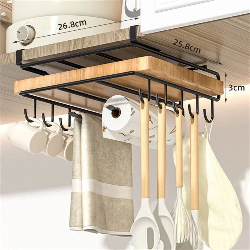 Stainless Steel Kitchen Hanging Organizer Rack – Hooks, Towel Bar, Pot Lid & Cutting Board Storage