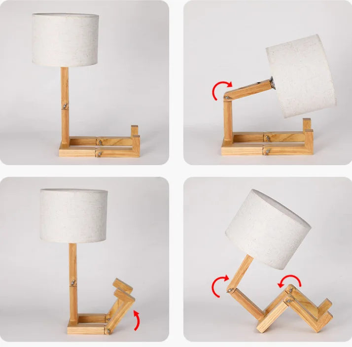 Wooden Robot Table Lamp – Modern Nordic Decorative Desk Light for Study & Bedroom