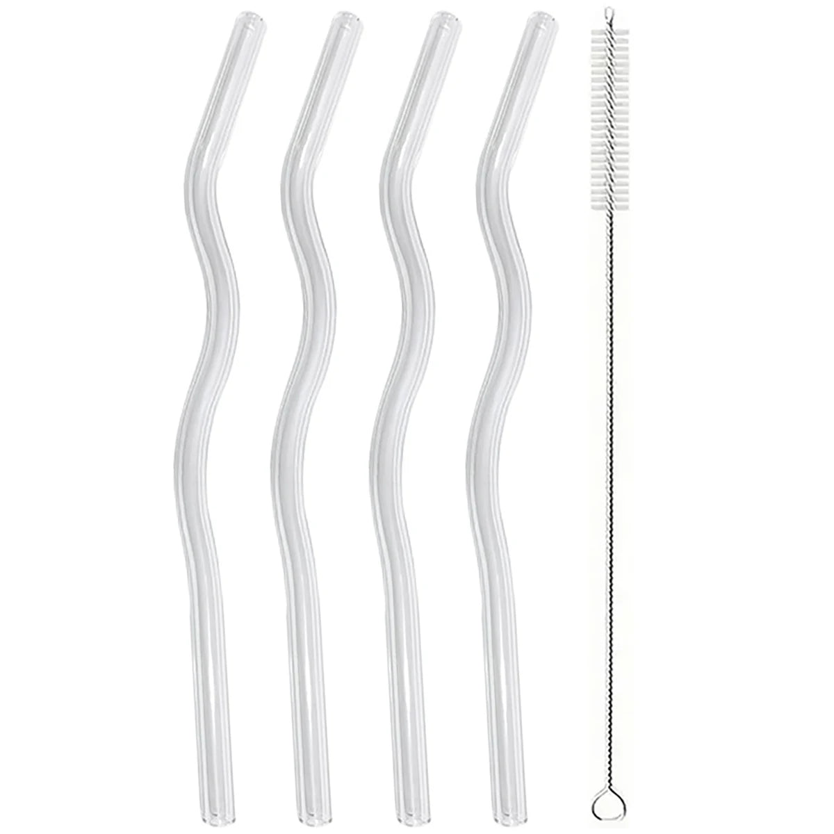 4PCS Wavy Glass Straws – Colorful Drinking Straw Set with Cleaning Brush