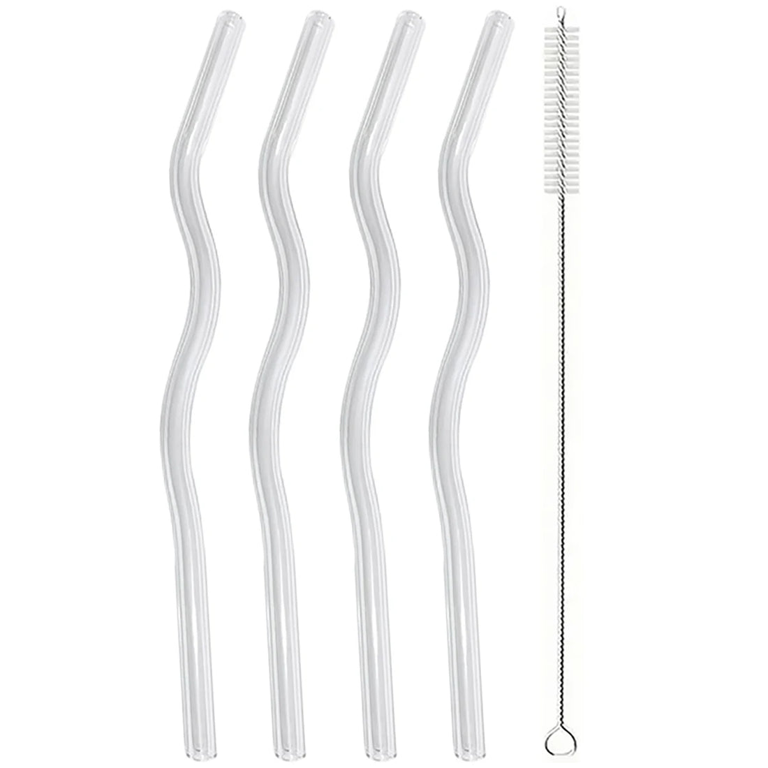 4PCS Wavy Glass Straws – Colorful Drinking Straw Set with Cleaning Brush
