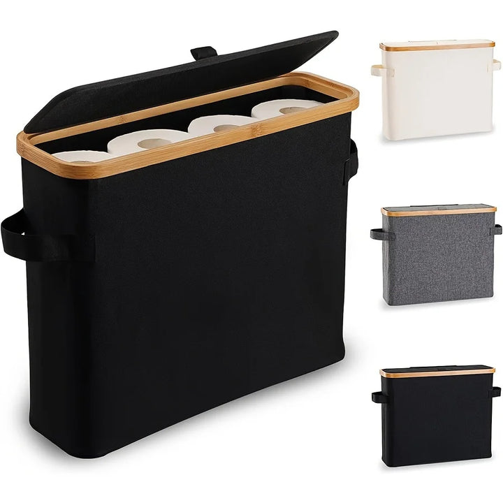 Bamboo Toilet Paper Holder with Lid – Enclosed Tissue Storage Box with Handle