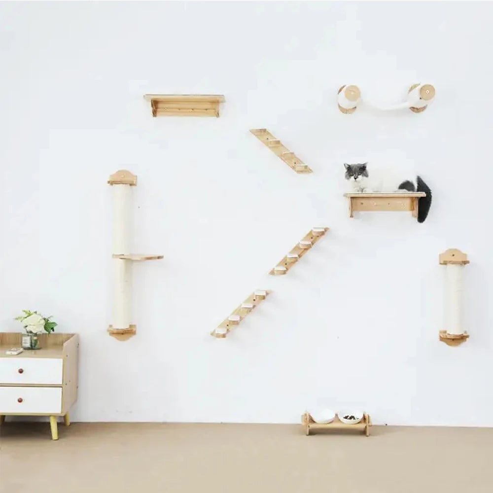 Wall-Mounted Cat Climbing Frame – 50cm Ladder, Hammock, Sisal Post & Pedal for Indoor Cats