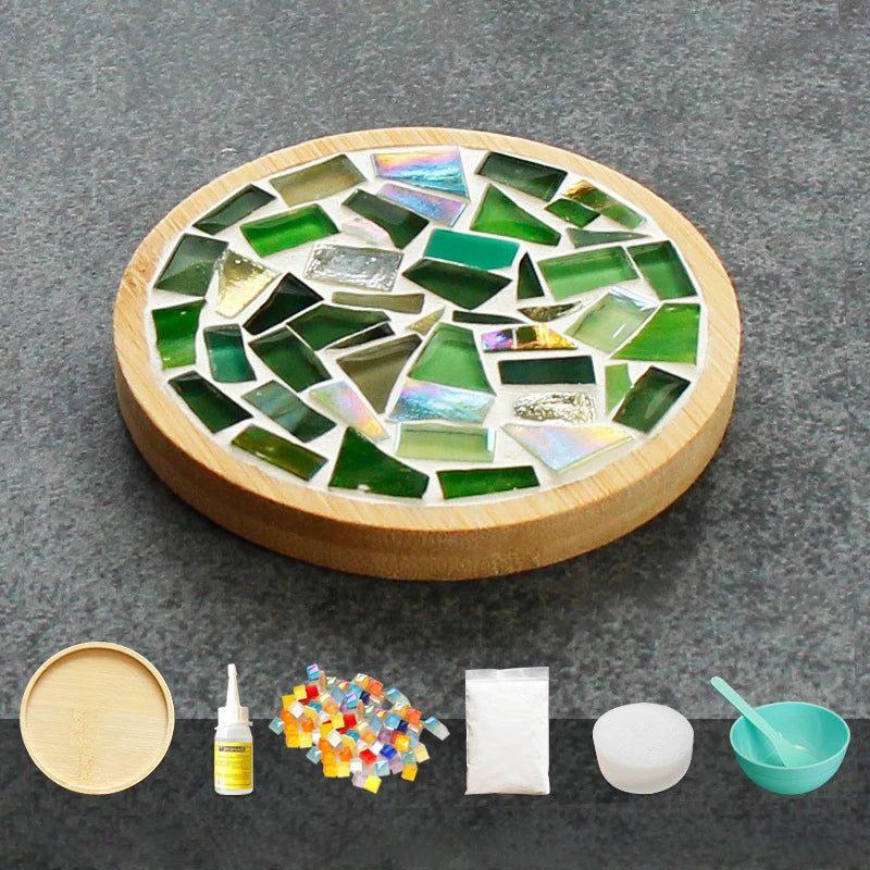 Handmade DIY Mosaic Cup Mat – Bamboo Bottom Pad for Early Education & Creative Crafting