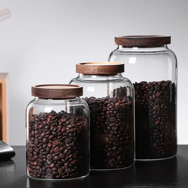 New Coffee Beans Vacuum Sealed Tank – Transparent Glass Food Storage Jar
