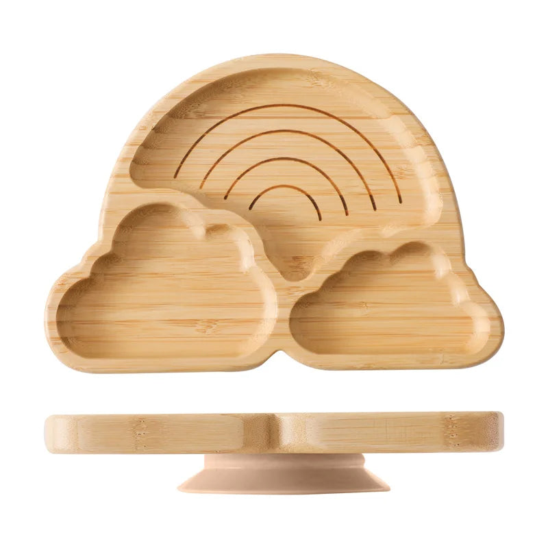 Baby Wooden Tableware Set - Bamboo Plate, Bowl, Fork & Spoon