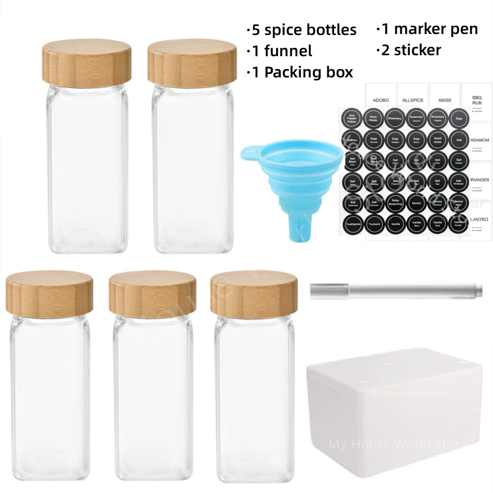 Glass Spice Jars with Bamboo Lid – Spice Seasoning Containers, Salt & Pepper Shakers, Spice Organizer Kitchen Spice Jar Set