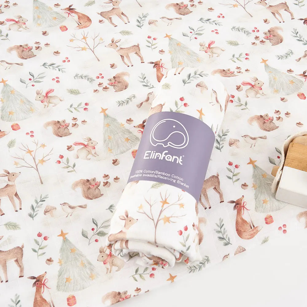 Elinfant Bamboo Cotton Muslin Swaddle Blanket – 120x110cm Baby Wrap Towel