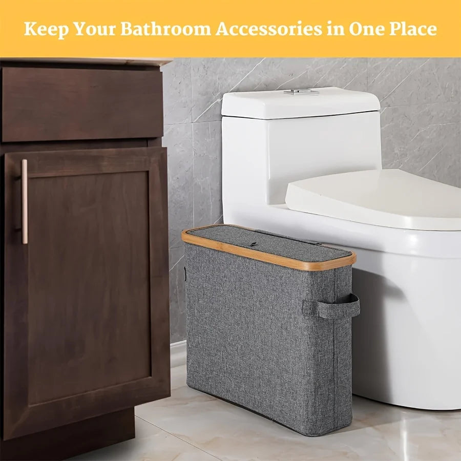 Bamboo Toilet Paper Holder with Lid – Enclosed Tissue Storage Box with Handle