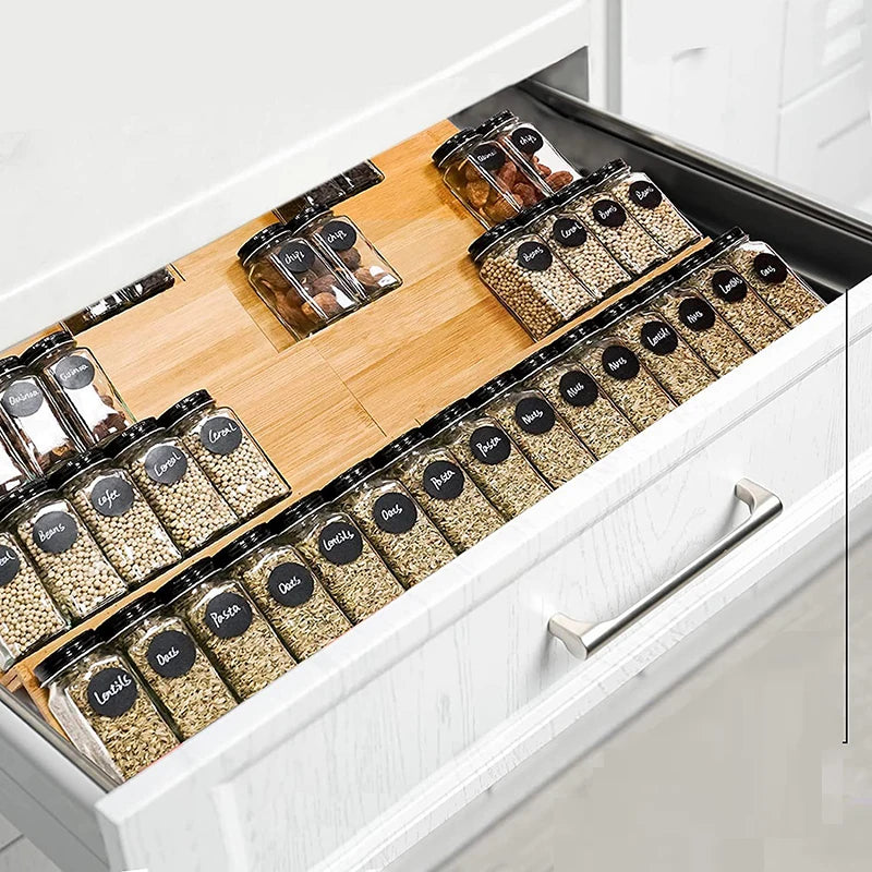 Bamboo Spice Rack Tray – Spice Drawer Organizer for Kitchen Cabinets, Storage & Organization