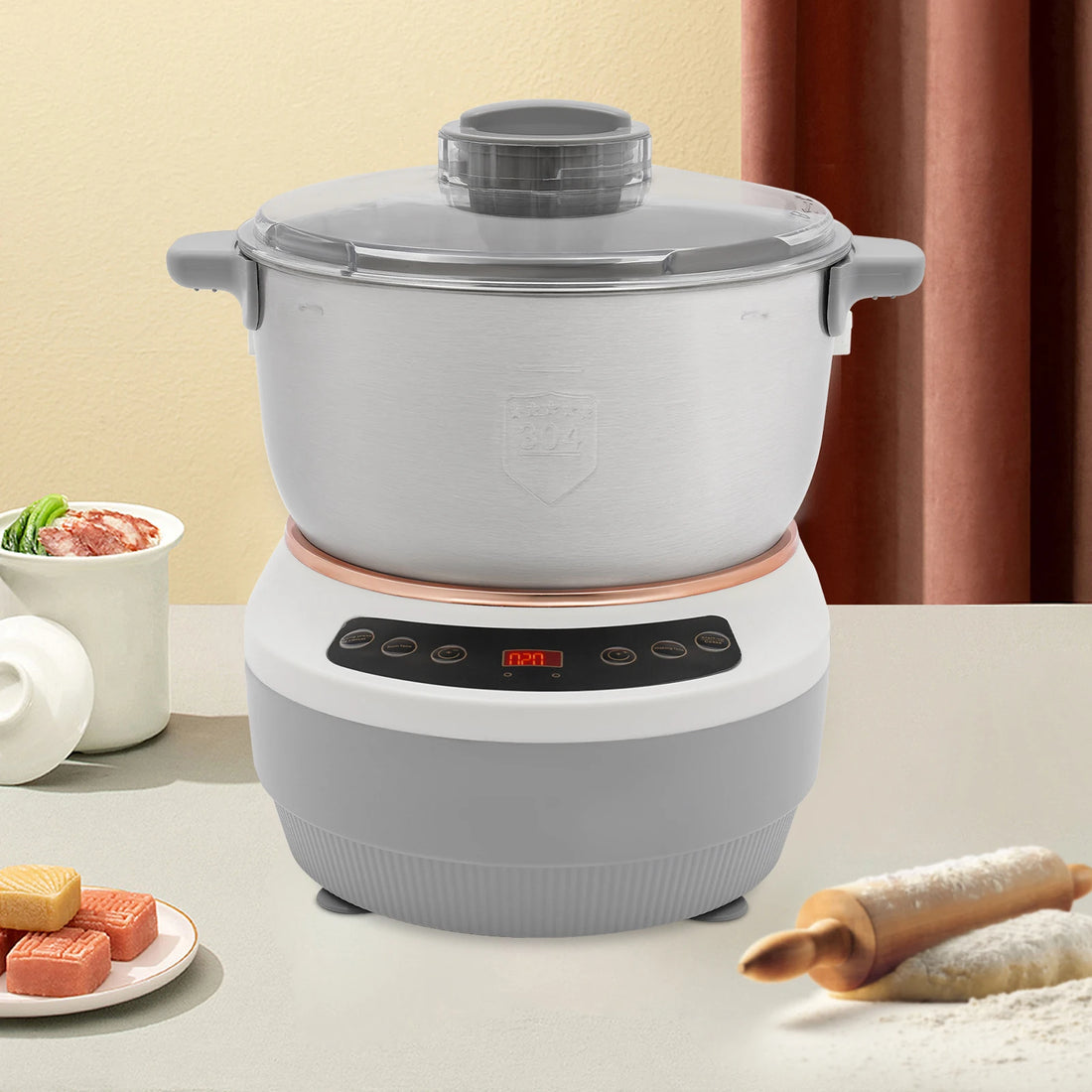 5L Electric Noodle Machine – Silver Household Noodle Making Dough Mixer with 304 Stainless Steeless Steel Silicone ABS 110V 60Hz