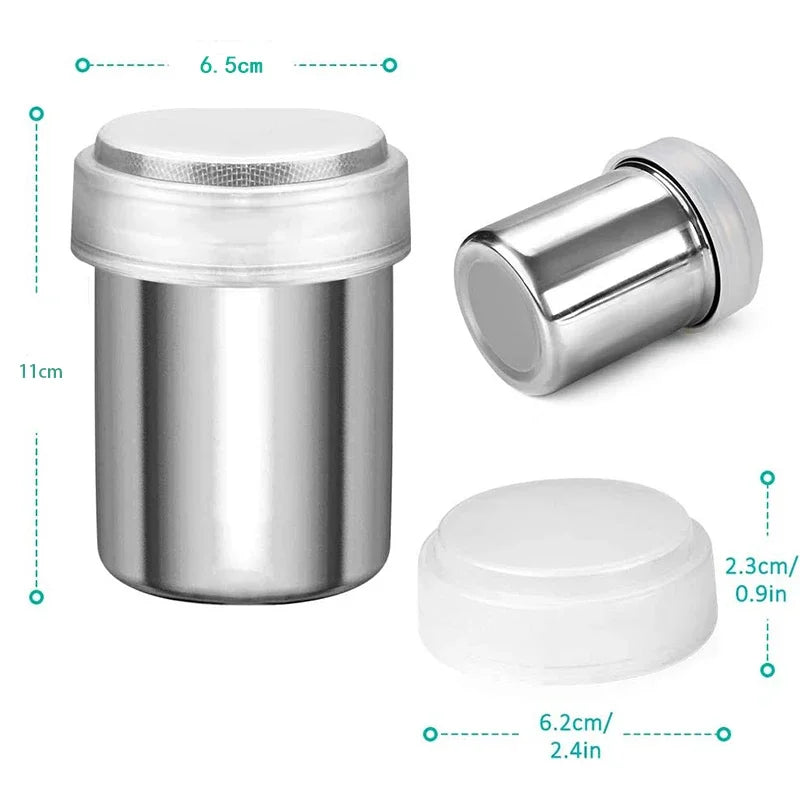 Stainless Steel Cocoa, Flour & Coffee Sifter – Flour, Sugar, Icing Mesh Sifter Powder Spreading Tank for Barbecue & Kitchen Supplies