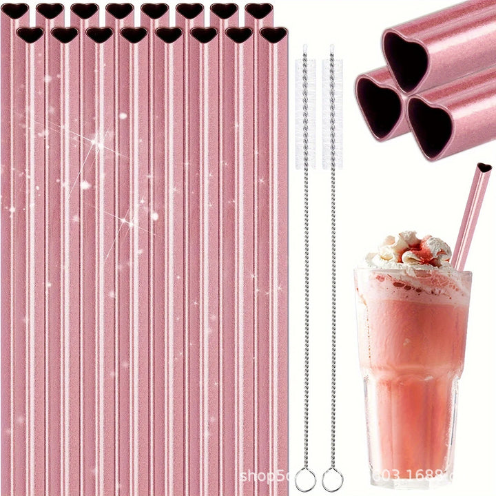Heart-Shaped Pink Metal Straw Set – 304 Stainless Steel with Cleaning Brush