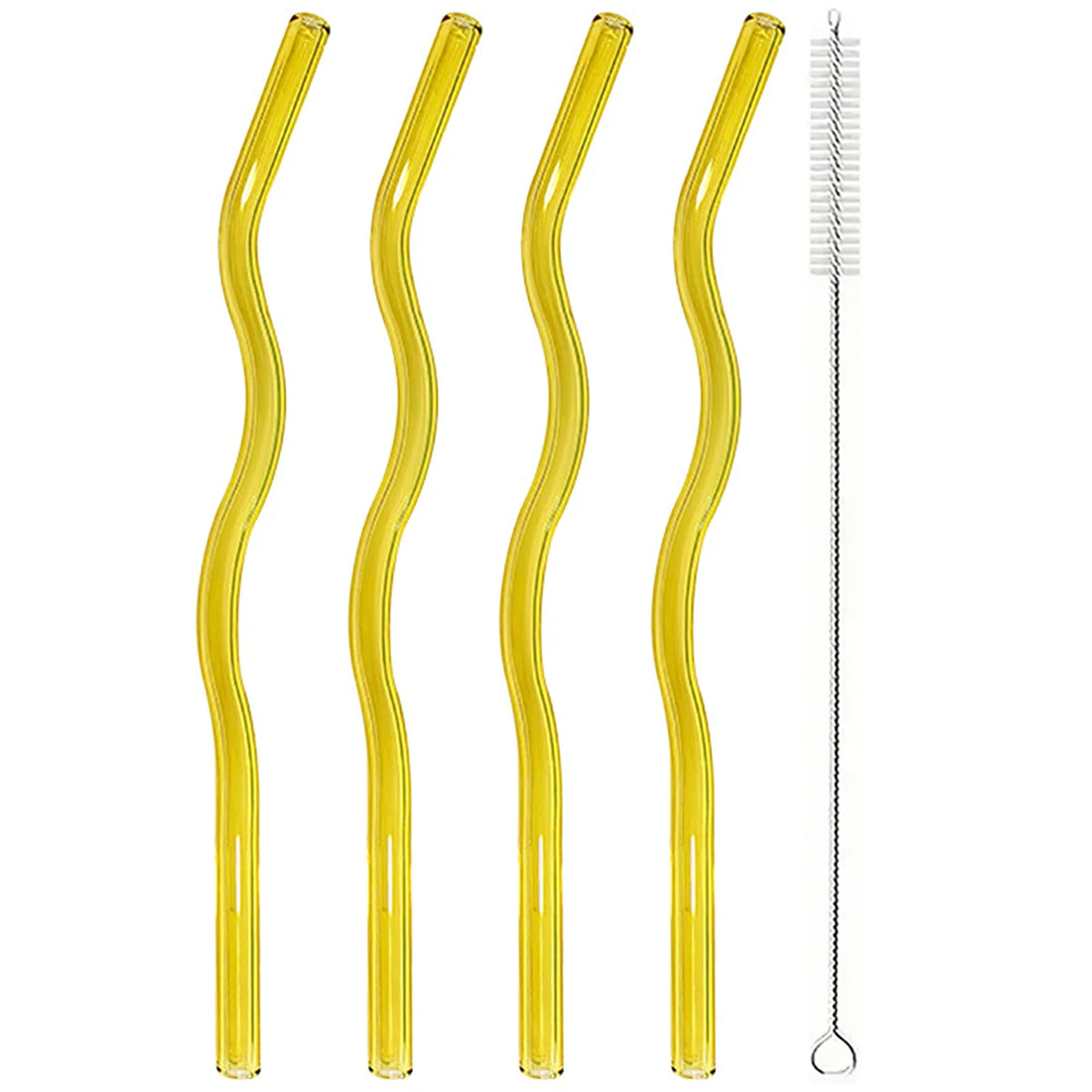 4PCS Wavy Glass Straws – Colorful Drinking Straw Set with Cleaning Brush