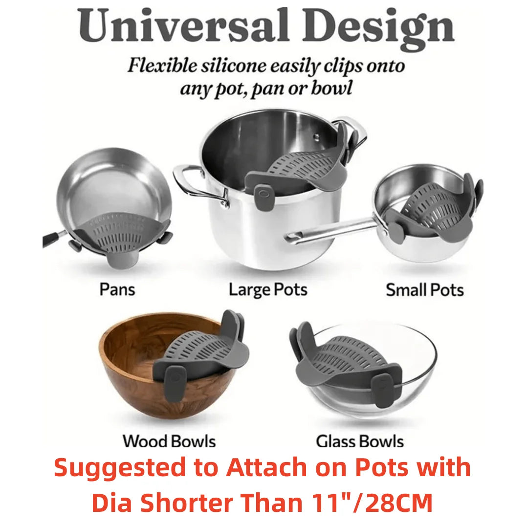 1PC Adjustable Clip-On Pot Strainer – Strainer for Pots, Pans, and Bowls, Kitchen Pot Strainer