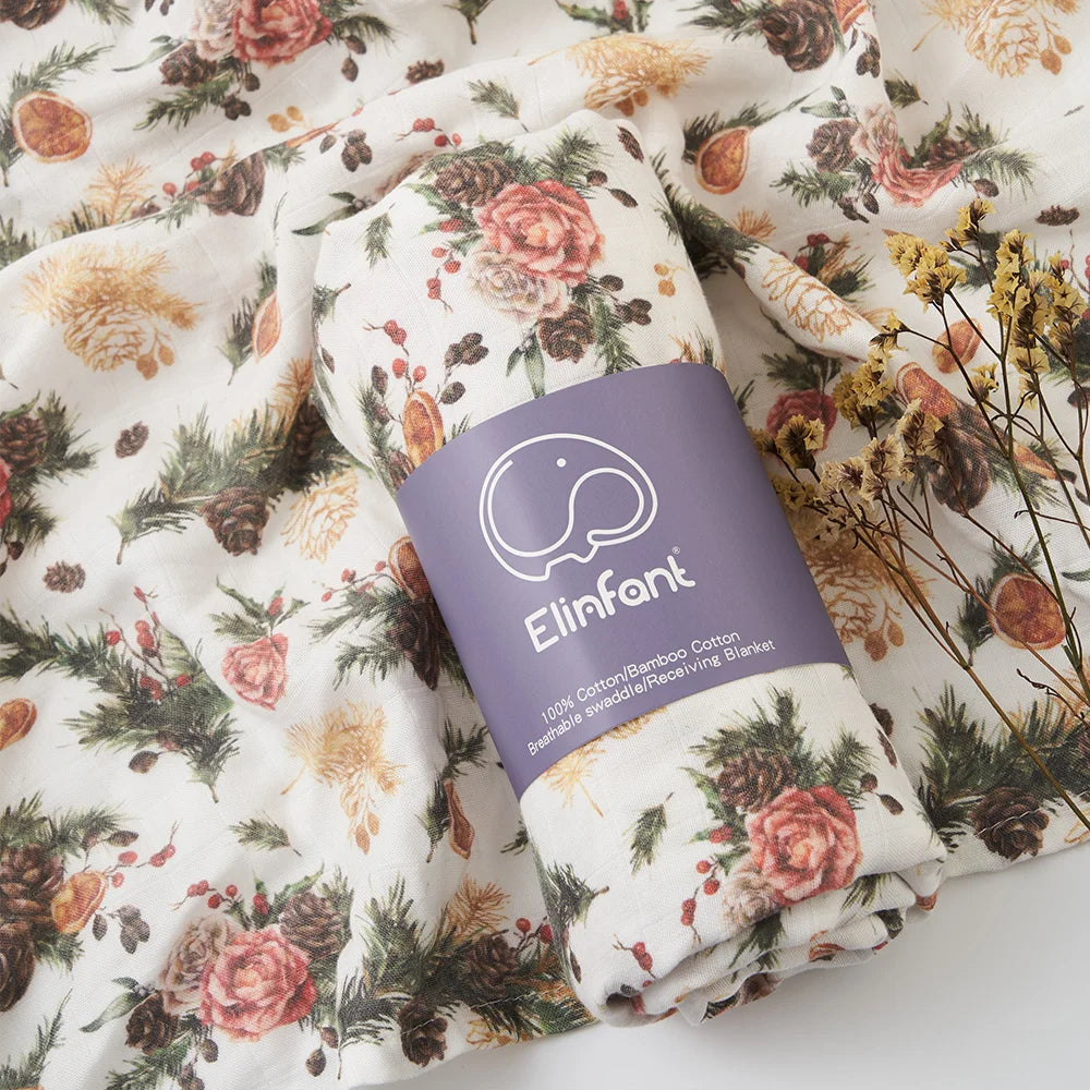 Elinfant Bamboo Cotton Muslin Swaddle Blanket – 120x110cm Baby Wrap Towel