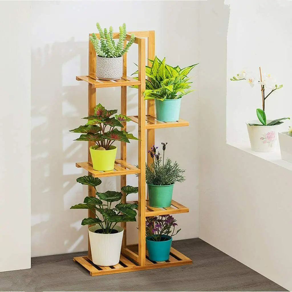Bamboo 5/6-Tier Plant Stand Rack – Flower Pot Holder Shelf for Indoor/Outdoor Use