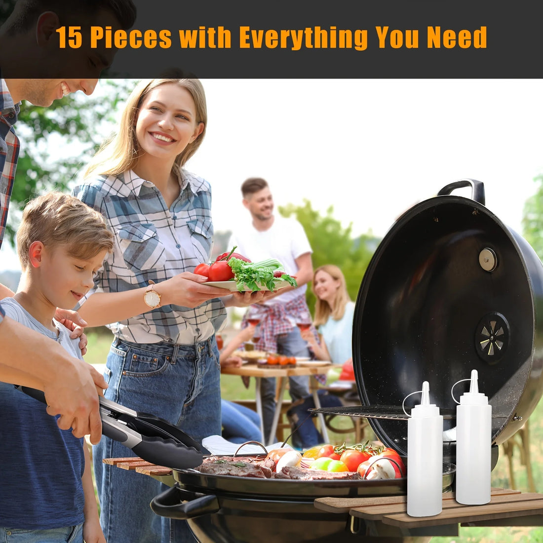 15-Piece Flat Top Grill Tool Set for Blackstone & Camping – Stainless Steel Accessory Set for Outdoor Grilling
