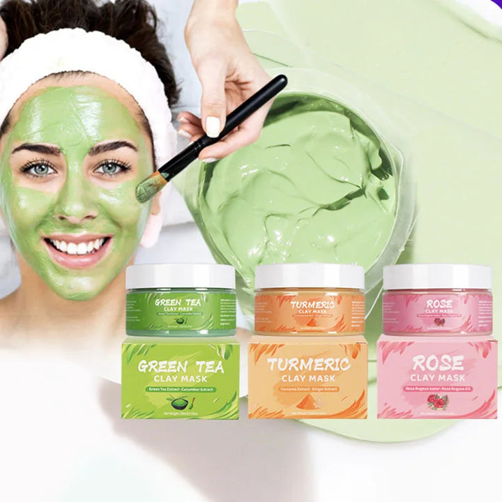 Clay Mud Face Mask Set – Turmeric, Green Tea, Rose & Avocado