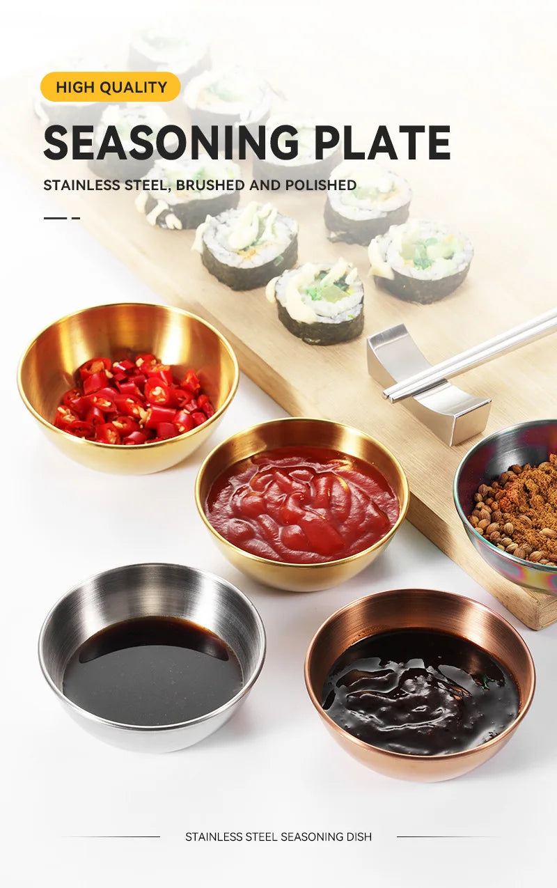 4PCS/2PCS Stainless Steel Golden Sauce Dishes – Appetizer, Seasoning, and Serving Dishes Set, Spice Plates, Kitchen Tableware