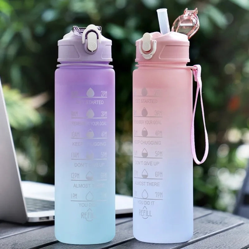 700ml Rainbow Frosted Sports Water Bottle – With Straw & Gradient Design