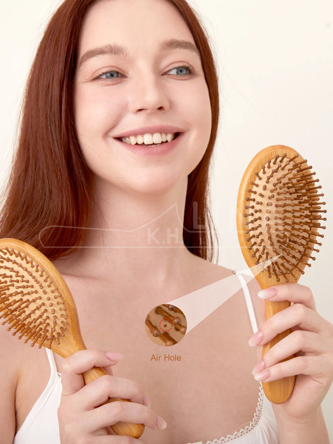 Bamboo Hair Brush - Natural Wooden Anti-Static Comb & Scalp Massager, Air Cushion Design for Detangling (Women/Men)